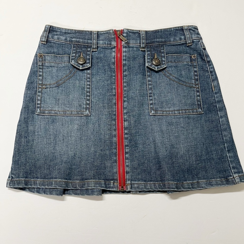 Mexx Womens 90s Y2K Red Zipper Detailed Dark Wash Denim Pleated Mini Skirt - Picture 1 of 10